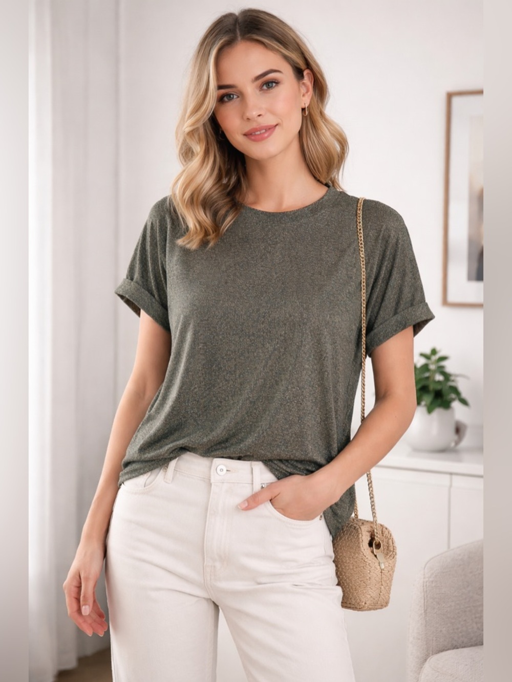 Momonì Metallic Shimmer Knit Tee Top XS Italy Boxy Short Sleeve Crewneck